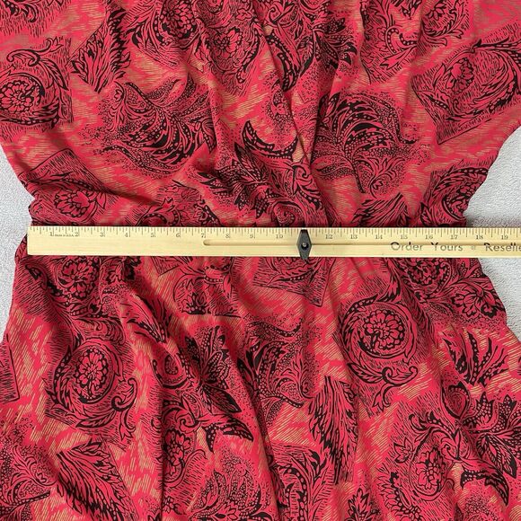 On The Rocks Vintage Dress Women's 11/12 Red Black Gold Floral Print 80s Pockets - Picture 10 of 15